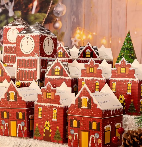 HEIPINIUYE 24 Empty Advent Calendar Boxes to Fill Yourself DIY Empty Christmas Countdown Calendars 2025 Fillable Advent Calendar Box for Boys Girls Adults Xmas Red House Calendars Gift Boxes