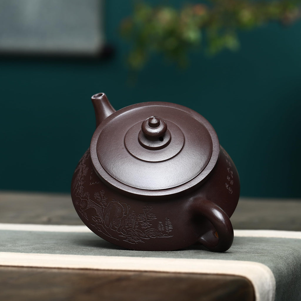SILINE Zisha Tea Pot,Chinese Genuine Handmade Yixing Clay Teapot 8 Oz,Infuse Brew Kung Fu Loose Leaf Tea Maker -Suiyuan,Zini Purple Clay