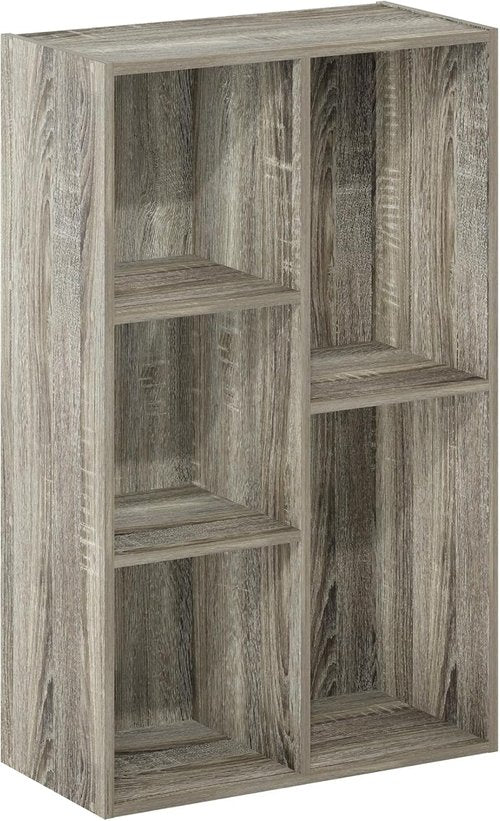 Furinno LUDER Bookshelf - 5-Cube Reversible Bookcase for Easy Assembly | French Oak Finish, 9.4 x 19.5 x 31.5