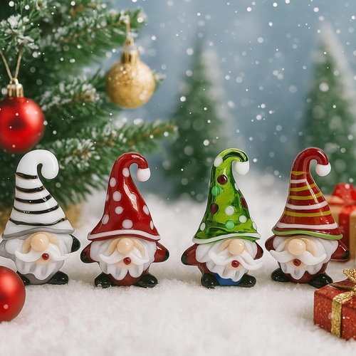 AceOrbit Mini Christmas Gnome Decorations - 4 Pcs Glass Santa Claus Ornaments for Holiday Table Decor