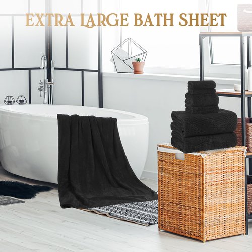 Peryiter Oversized Bath Towels Set of 6 for Adults 40x80 Inches Extra Large Bath Towel Sets Bathroom Sheets Jumbo Shower Towels Quick Dry Absorbent Soft Microfiber for Adults(Black)