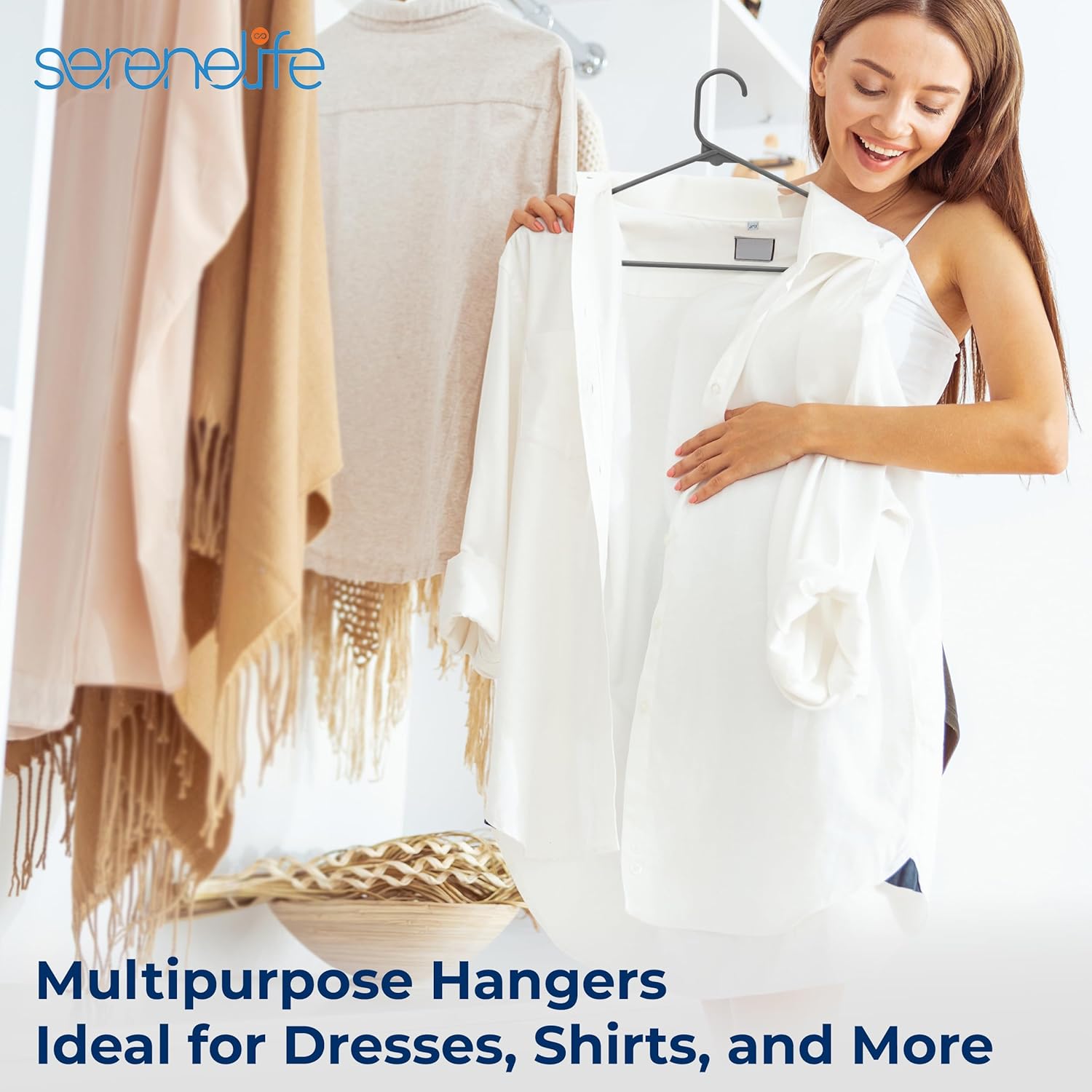 SereneLife Non-Slip Plastic Hangers - Durable Space-Saving Closet Organizers | 30 Pack for Shirts, Sweaters & Kids Clothes