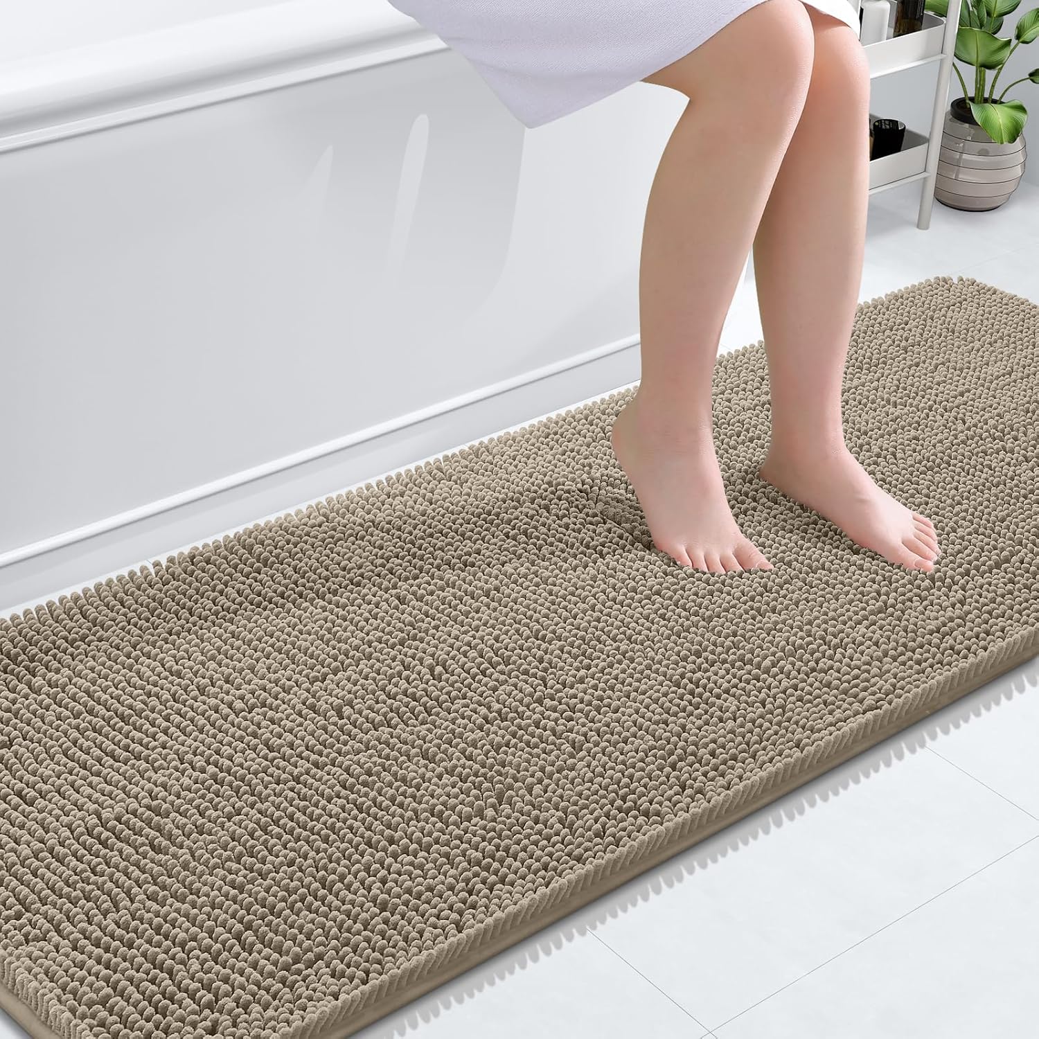 OLANLY Bathroom Runner Rugs - Soft Absorbent Chenille | Quick Dry, Machine Washable 70x24, Warm Taupe