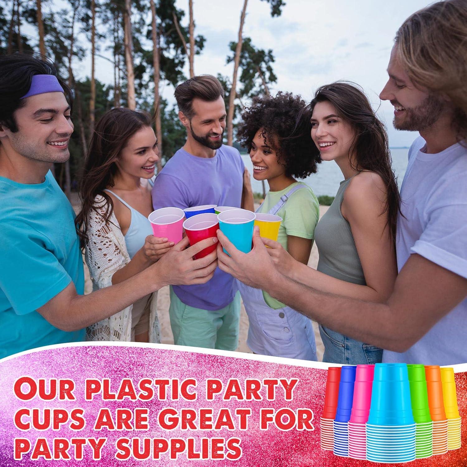Xinnun 210 Pack Colored Plastic Cups - 16 oz Rainbow Disposable Party Cups | Assorted Colors for Events