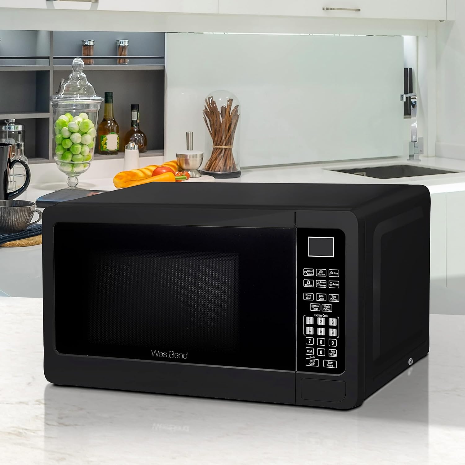 West Bend Microwave Oven - 700-Watt Compact Design with 6 Pre-Set Cooking Settings | 0.7 Cu.Ft., Black