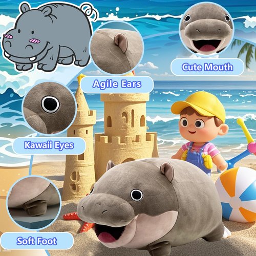 Acgtrick Cute Moo Deng Plush Soft Deng Pygmy Hippo Plushie Toy Stuffed Animal Pillow Christmas Birthday Gift for Boys Girls Kids Adults 9 inch