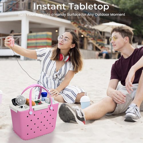 ZYTONGMAO Tote Topper Tray Accessories for Bogg Bag Large Only – Waterproof EVA Table Top Organizer Lid with Cup Holder, Snack, Phone & Drink Holders for Beach, Pool, Picnic, Travel (White)
