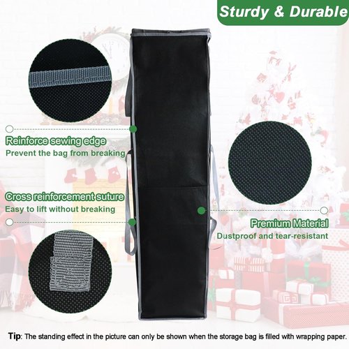 Demao Large Wrapping Paper Storage Bag - 41" Gift Wrap Organizer with Reinforced Handles | Holds 25 Rolls, Dustproof & Stain-Resistant, Black & Gray