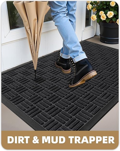 Color&Geometry Heavy Duty Non-Slip Front Door Mat - All-Weather Welcome Mat, 24"x36", Black