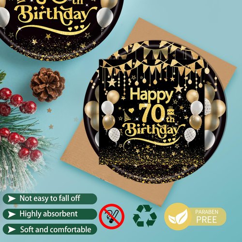 50Pcs 70th Birthday Paper Plates&Napkins,25X7in Disposable Plates 25X6.5in Cocktail Napkin 1956 Party Tableware for Men Woman Cheers to 70 Years Old Birthday Holiday Bridal Wedding Anniversary