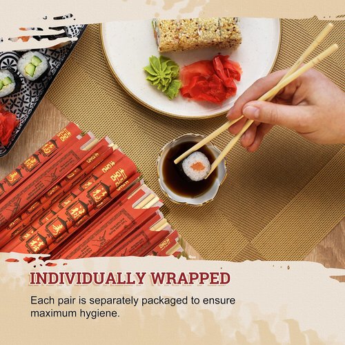 52USA Disposable Bamboo Chopsticks (1000 Sets), Wooden Japanese Chopstick Bulk, 9'' Long Chopsticks Disposable, Individually Wrapped Chinese Chopstick