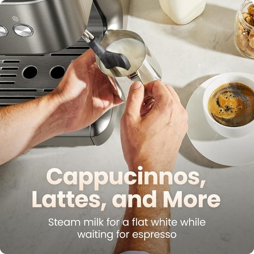 Chefman Crema Deluxe Espresso Machine - Double Boiler & Milk Frother for Simultaneous Brewing | Professional Coffee Maker with Grinder & 30 Grind Settings