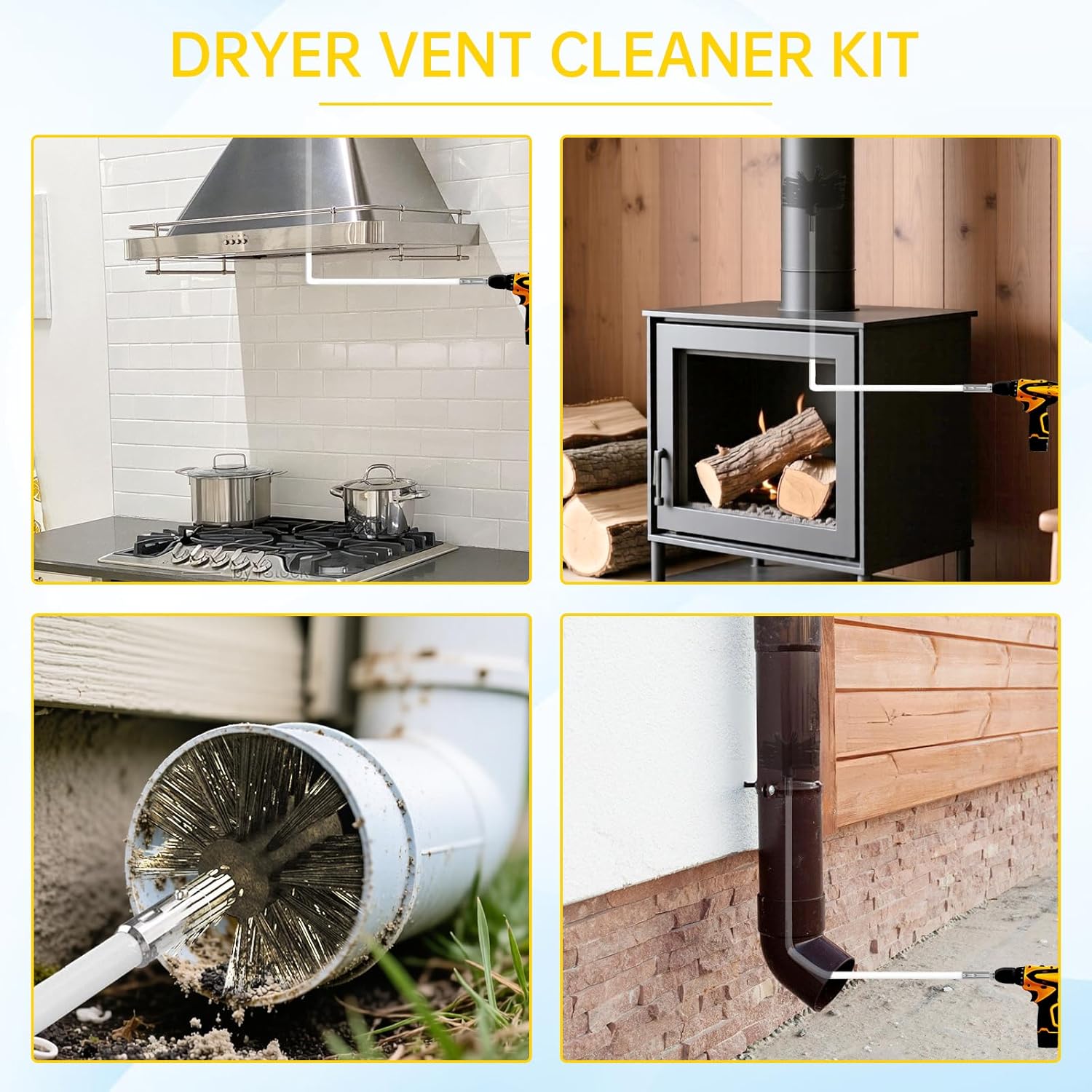 Skiennix Dryer Vent Cleaner Kit - 30 Feet Duct Cleaning Brush with 23 Rods & 4-Inch/6-Inch Brushes