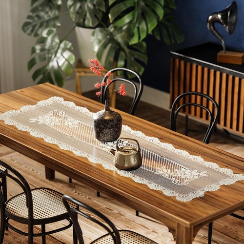 2 Pack 15.7x49.2 Inch Lace Rectangular Table Runner,Beige Dresser Scarf Doilies,Coffee Table Runner for Bedroom Furniture,Home Decor(Window)
