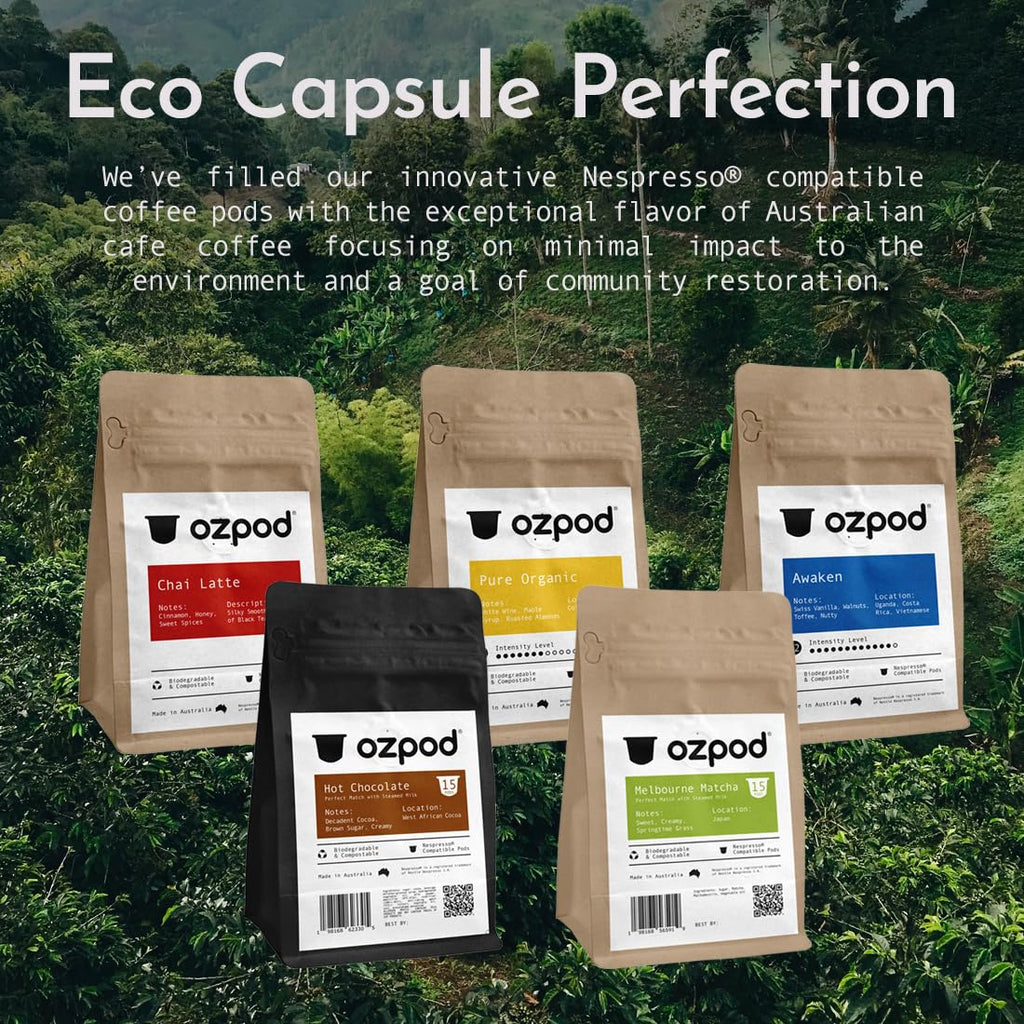 Ozpod Matcha Green Tea Pods for Nespresso Original, Compatible Nespresso Tea Pods, 100% Compostable and Biodegradable from Australia, 15 Single Serve Cups Creamy Matcha Tea