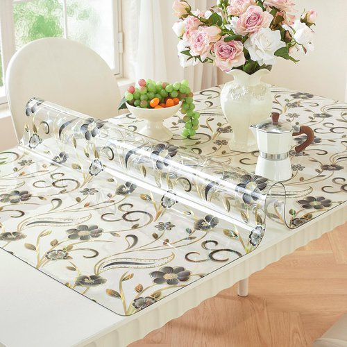 LovePads Floral Table Protector 42 x 84 Inch, 1.5mm Thick Plastic Table Cover, Waterproof Vinyl Tablecloth Rectangular Desk Protector Mat for Kitchen, Dining Room & Coffee Tabletop