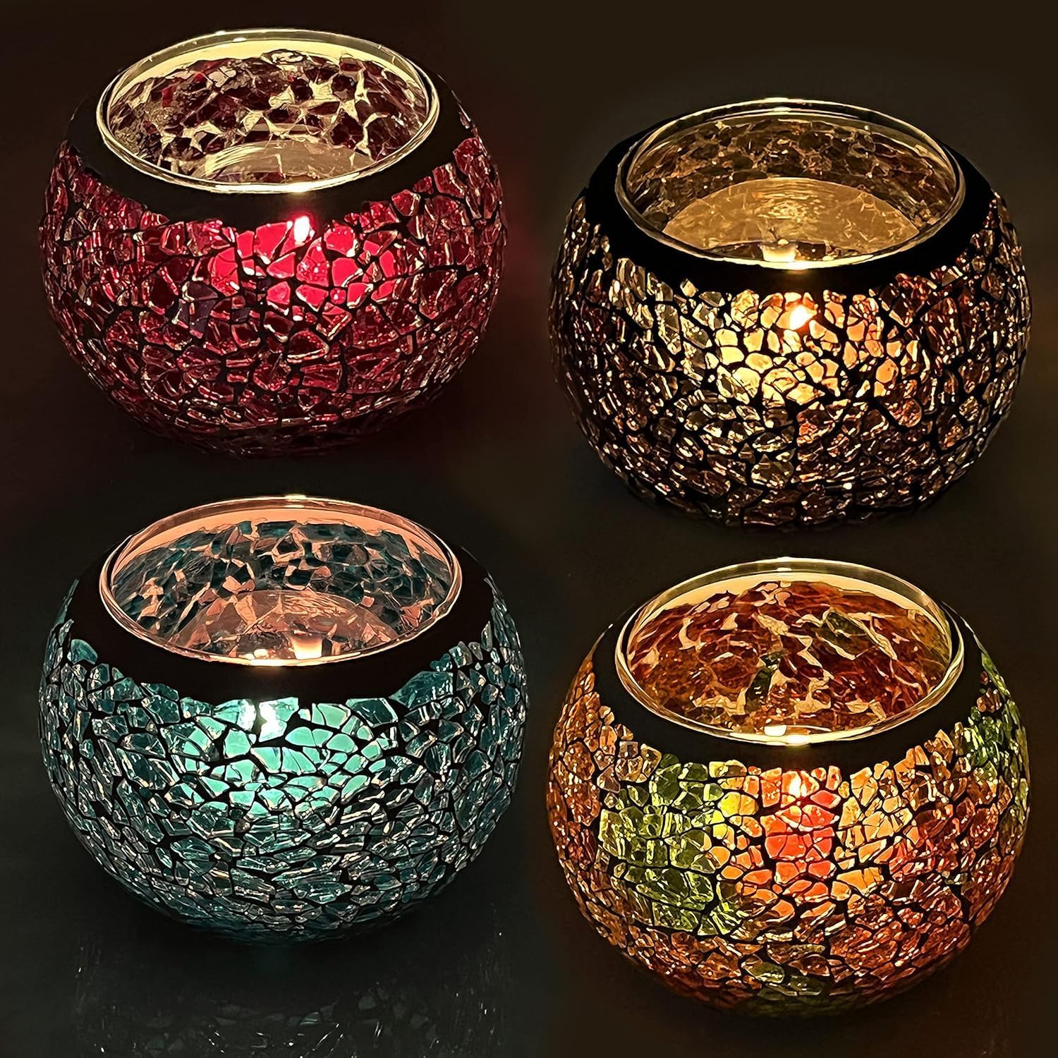 Vintage Mosaic Glass Candle Holder - Elegant Stained Votive for Tealight Candles | Home Decor