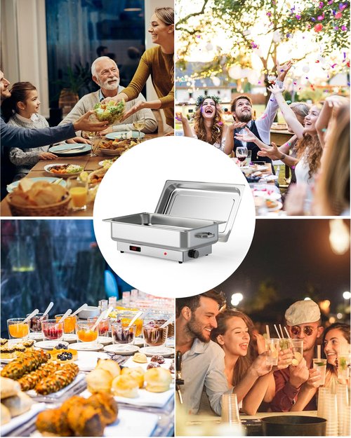 9 QT Electric Chafing Dish Food Servers and Warmers Stainless Steel Chafing Dish Buffet Set,Commercial Food Warmer with Temperature Control Display for Parties, Catering, Festivals