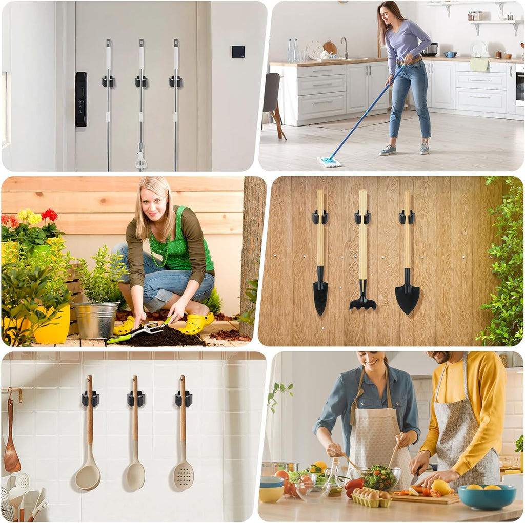 Skiennix Broom Holder Wall Mount - 7PCS Heavy-Duty Stainless Steel Mop Organizer | Black