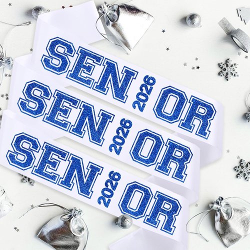 6PCS White Senior 2026 Sashes with Royal Blue Glitter Printing Letters，2026 Graduation Celebrations Sashes, Class of 2026 Sash for Graduation Party, Senior Cheerleader, Class Competition Sashes