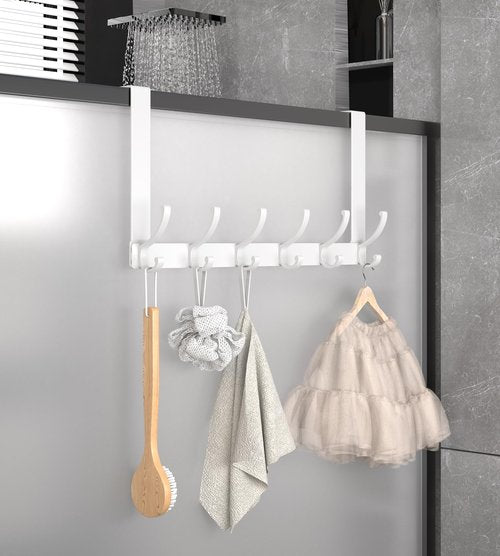 CHAUNCEY HOME Over The Door Hooks Hanger with Extended Arms, Fit 1 3/8" Door, Tool-Free Assembly, F7U, Towel Rack Organizer Holder - Glossy White