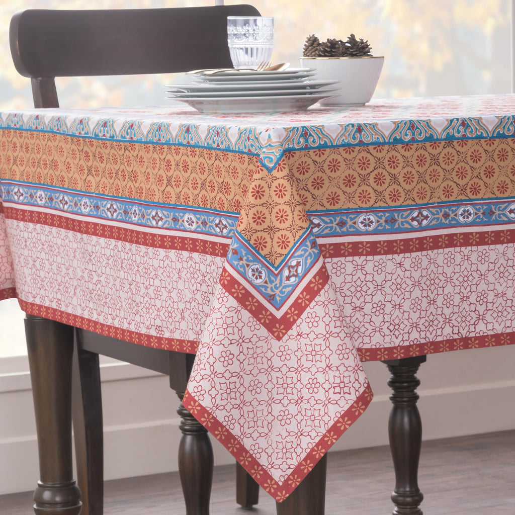 Maison d' Hermine Table Cloth Rectangle Table 100% Cotton 70 x 90 Inches Fall Tablecloth Reusable Everyday Use for Thanksgiving Christmas Decorations Dining Farmhouse Party (Romane)