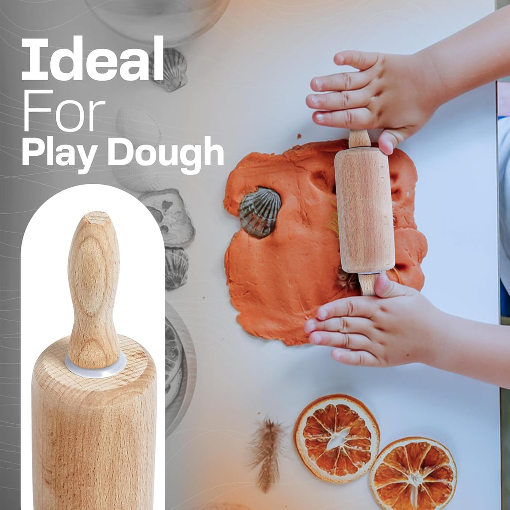 Skiennix 9-Inch Small Wooden Rolling Pin - Ideal for Kids' Baking, Play Dough, and Arts & Crafts