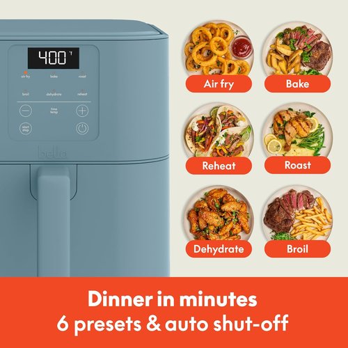 Bella 6 Qt Slim Air Fryer - EverGood™ Ceramic Nonstick Coating, Adjustable Temp, 6 Cooking Options, Surf Color