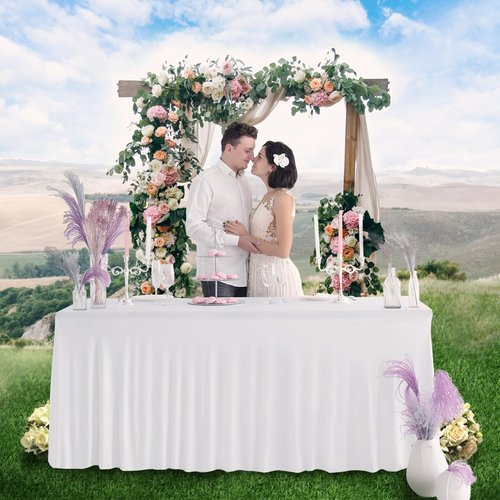 Your Magic Moment White Table Cloth Set of 4 for Rectangle Table Cover for 6 Foot Tables White Cover 6ft Spandex Table Covers 6ft Table Skirts for Rectangle Table