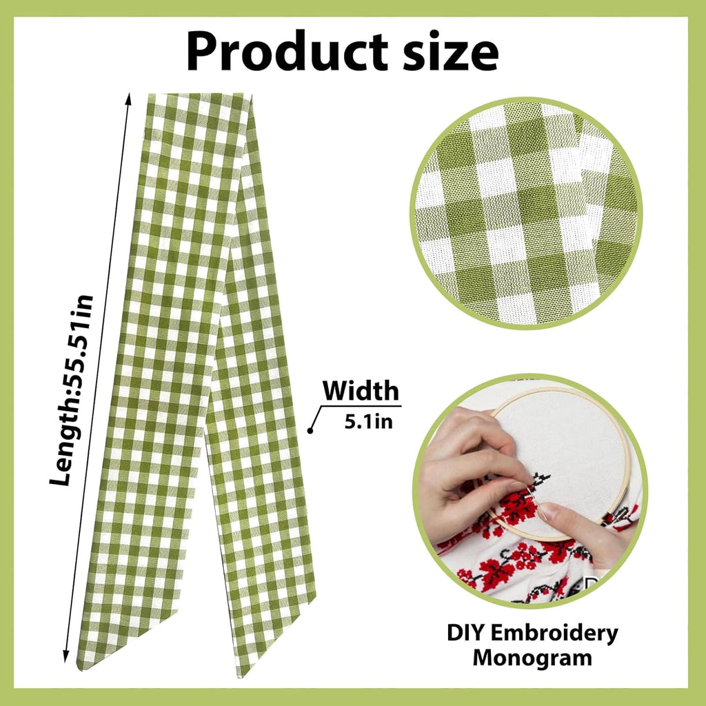 Skiennix Spring Holiday Wreath Sash - Green Burlap Check Plaid Decor for Front Door & Events