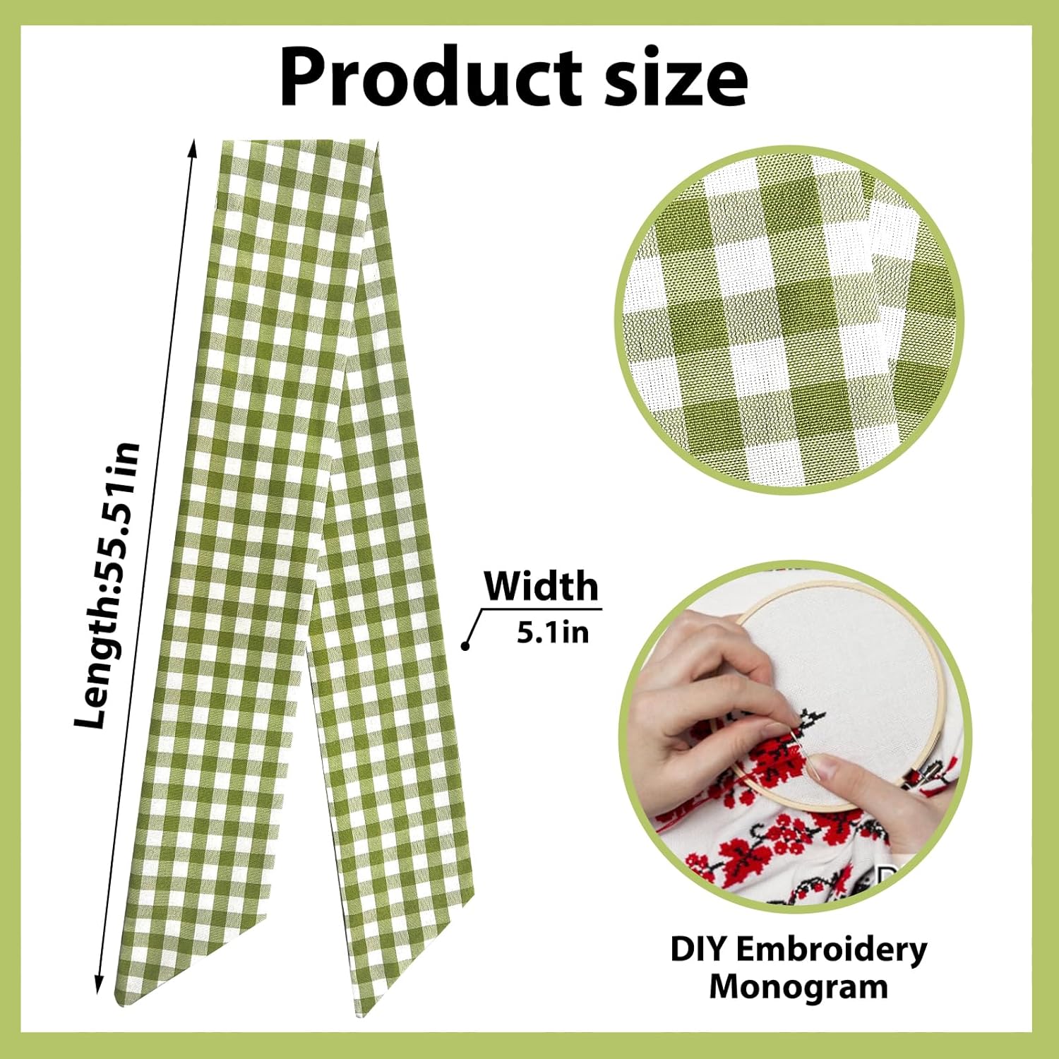 Skiennix Spring Holiday Wreath Sash - Green Burlap Check Plaid Decor for Front Door & Events