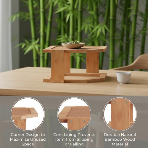 2-Tier Bamboo Corner Shelf for Kitchen or Bathroom Cabinet, Countertop, Cupboard Storage and Organizer, Natural Wood Space Saving Rack by Lavish Home