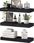 QEEIG Floating Shelves - Stylish Wall Storage for Bathroom, Bedroom & Kitchen - Set of 3, 16 Inch, Black