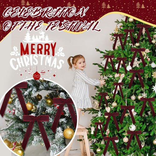 30 Pcs Christmas Velvet Wreath Bow, 5 x 7 Inch Vintage Velvet Ribbon Bows Rustic Crafts Gift Bows for Indoor Outdoor Wreaths Garland Holiday Xmas Tree Wrapping Crafts (Burgundy Red, Width of 1")