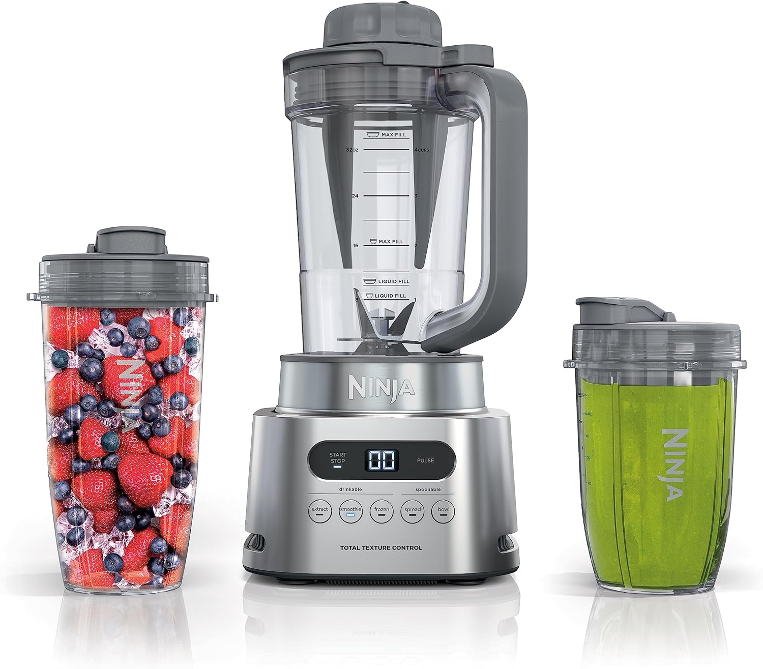 Ninja SS151 TWISTi Blender DUO - High-Speed 1600W Smoothie Maker with 34oz Pitcher & 2 To-Go Cups - Gray
