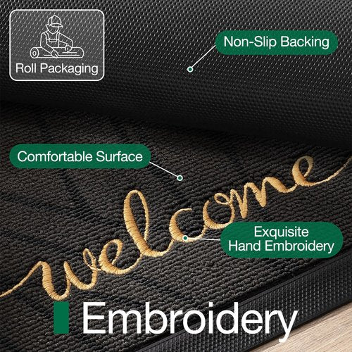 LUMI Premium Front Door Mat 24"x36", Non-Slip Heavy Duty Rubber Welcome Mats, Embroidered Tree Dirt Trapper Doormat for Indoor Outdoor Entryway, Porch, Patio, Grey Gold Monstera