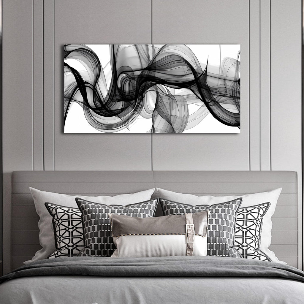 ENTANUB Abstract Wall Art for Bedroom, Black and White Canvas Wall Decor for Living Room, Smoke Picture Print, Size 40 x 20 Inches