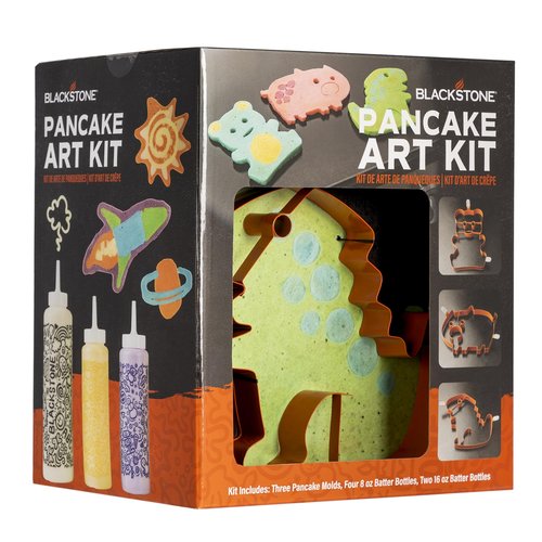 BLACKSTONE 5251 9 Piece Pancake Art Kit- Four 8 Oz Squeeze Bottles, Two 16 Oz Squeeze Bottles, 3 Animal Shaped Pancake Molds (Dinosaur, Bear and Pig) - Cooking Accessory Shapers for Kids and Adults