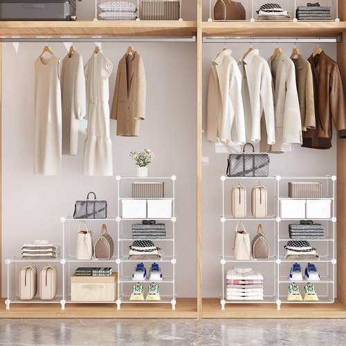 AWTATOS Closet Organizer 8 Cube Storage Shelves Clothes Organizers Closet Storage Stackable Cubby Shelving for Closet Bedroom Living Room Office, Transparent Twill