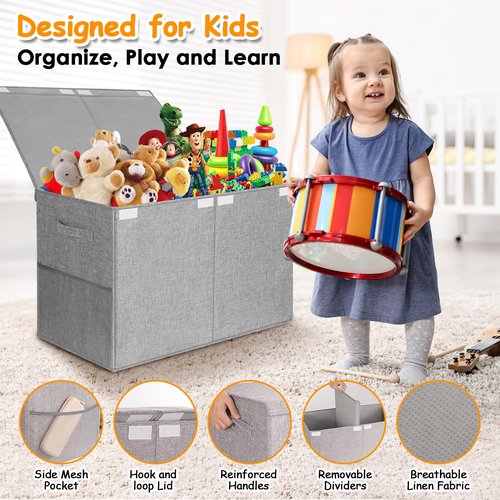 Fineonly Large Toy Box Chest with Lid, Kids Toy Storage Organizer for Boys Girls, Big Toy Bin Basket Extra Large Toy Storage Box for Living Room Playroom Nursery 25"x13"x16"