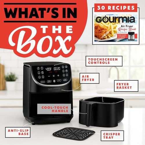 Gourmia Air Fryer - 7 Qt Large Capacity with LED Display & 12 One-Touch Presets | Nonstick Basket & Crisper Tray, Black