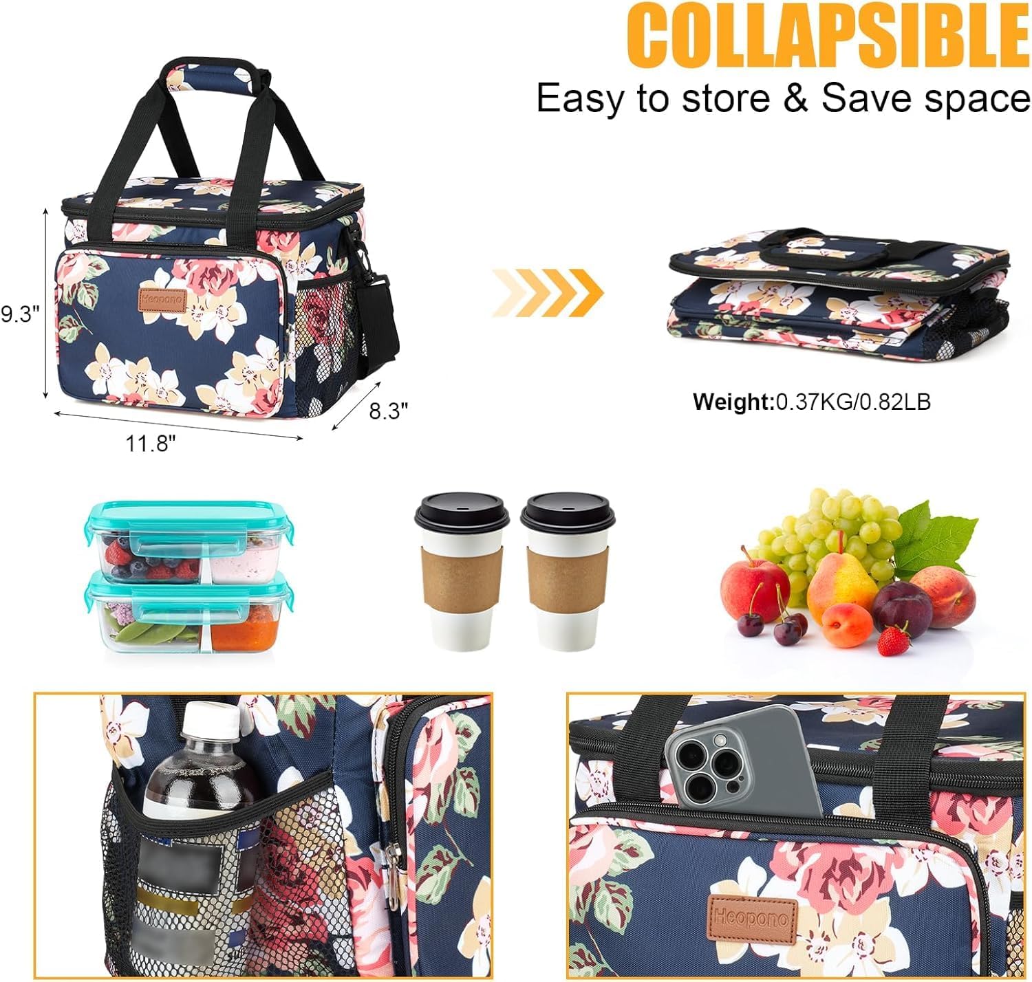 Skiennix Insulated Lunch Box - Leakproof Cooler Bag with Multi Pockets | Adjustable Strap for Work, Beach & Picnic