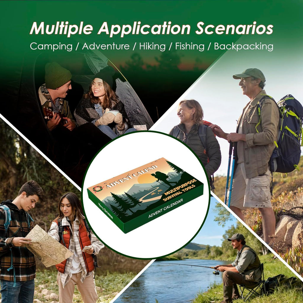 2025 Survival Kit Advent Calendar for Men - 33-Piece Outdoor Gear for Camping, Fishing & Hunting