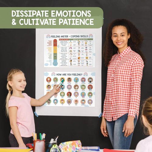 Feelings Chart for Kids | Coping Skills Emotions Poster - Calm Down Corner Decor for Mental Health