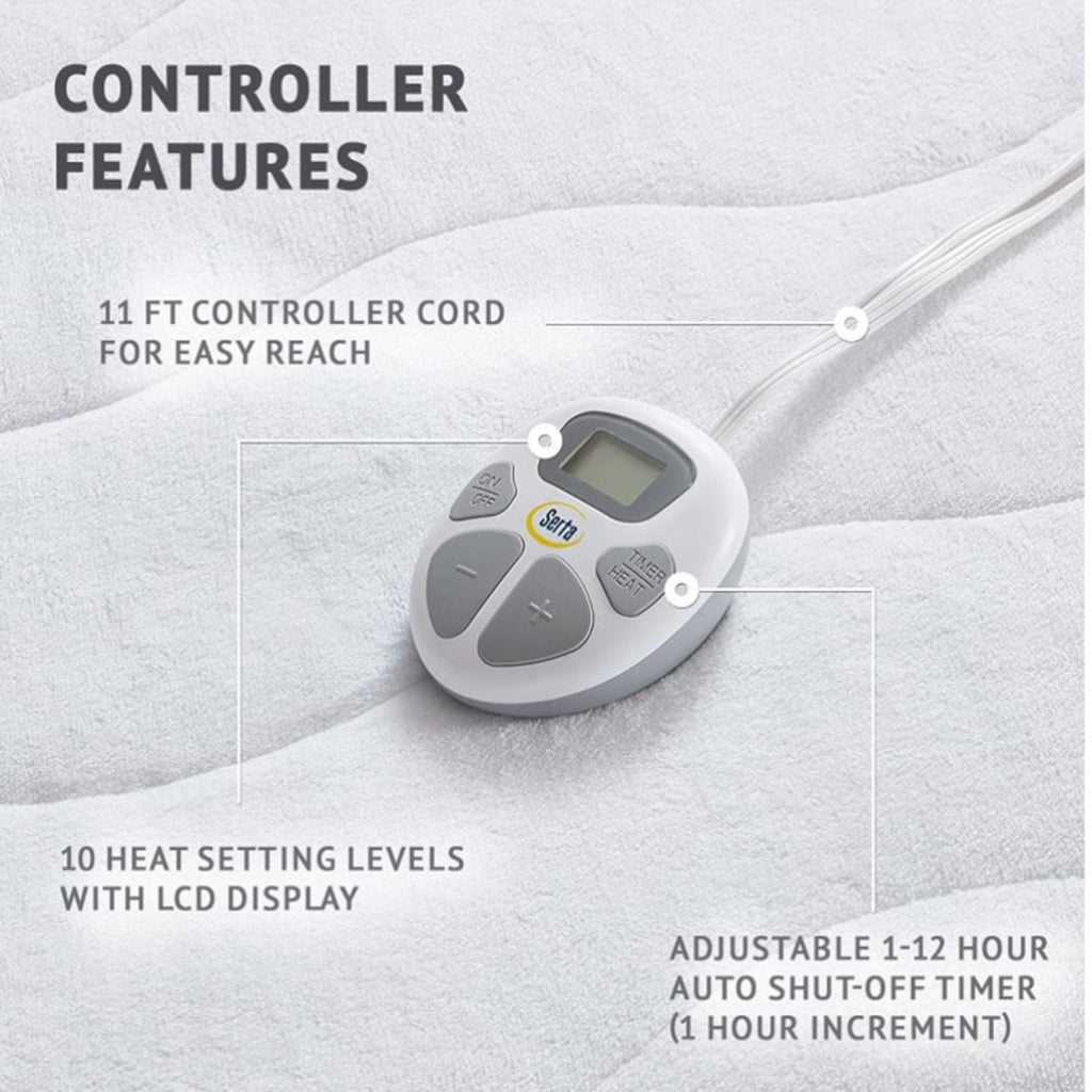 Serta Plush Heated Mattress Pad - Electric Bed Warmer with 10 Heat Settings, Auto Shut Off Timer, Deep All Around Elastic Pocket - Machine Washable Electric Mattress Pad, ETL Certified, Twin XL, White
