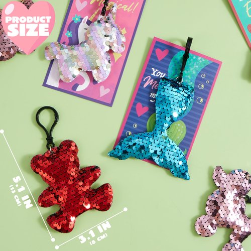 JOYIN 30 Pack Valentines Day Gift Cards with Gift Glitter Flip Sequin Keychain for Valentine's Classroom Exchange Prizes, Kids Party Favors