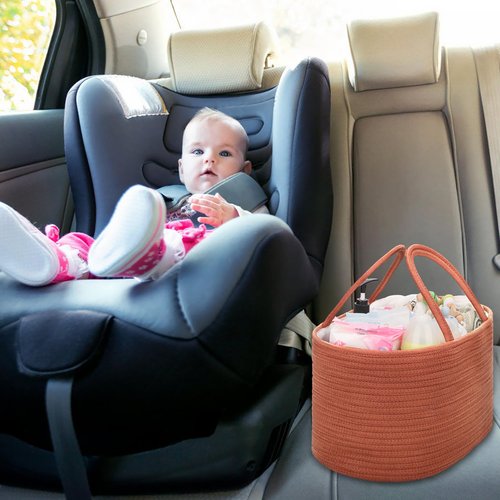 COMSE Large Baby Diaper Caddy Organizer for Girl Boy, Car Caddy with Handles, Cotton Rope Basket for Changing Table, Nursery Organizer, Gift for Baby Shower and Registry Must Have, Autumn Glaze