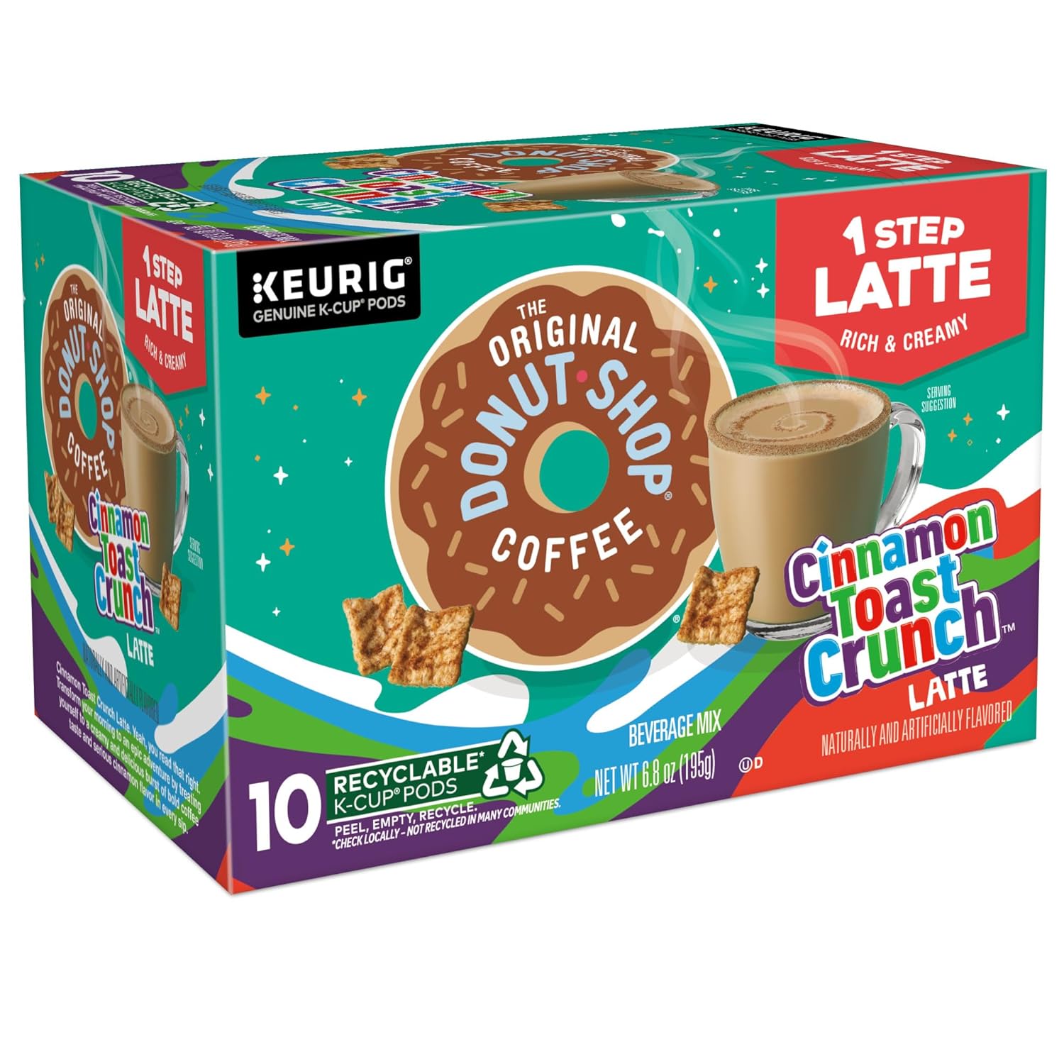 Original Donut Shop Cinnamon Toast Crunch Latte K-Cup Pods - One-Step Brewing, 60 Count (6 Packs of 10)