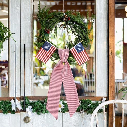 Hahafelt Patriotic Wreath Sashes - American Flag Design, 56 x 4.5 Inch Red & White Stripes for July 4th Decor