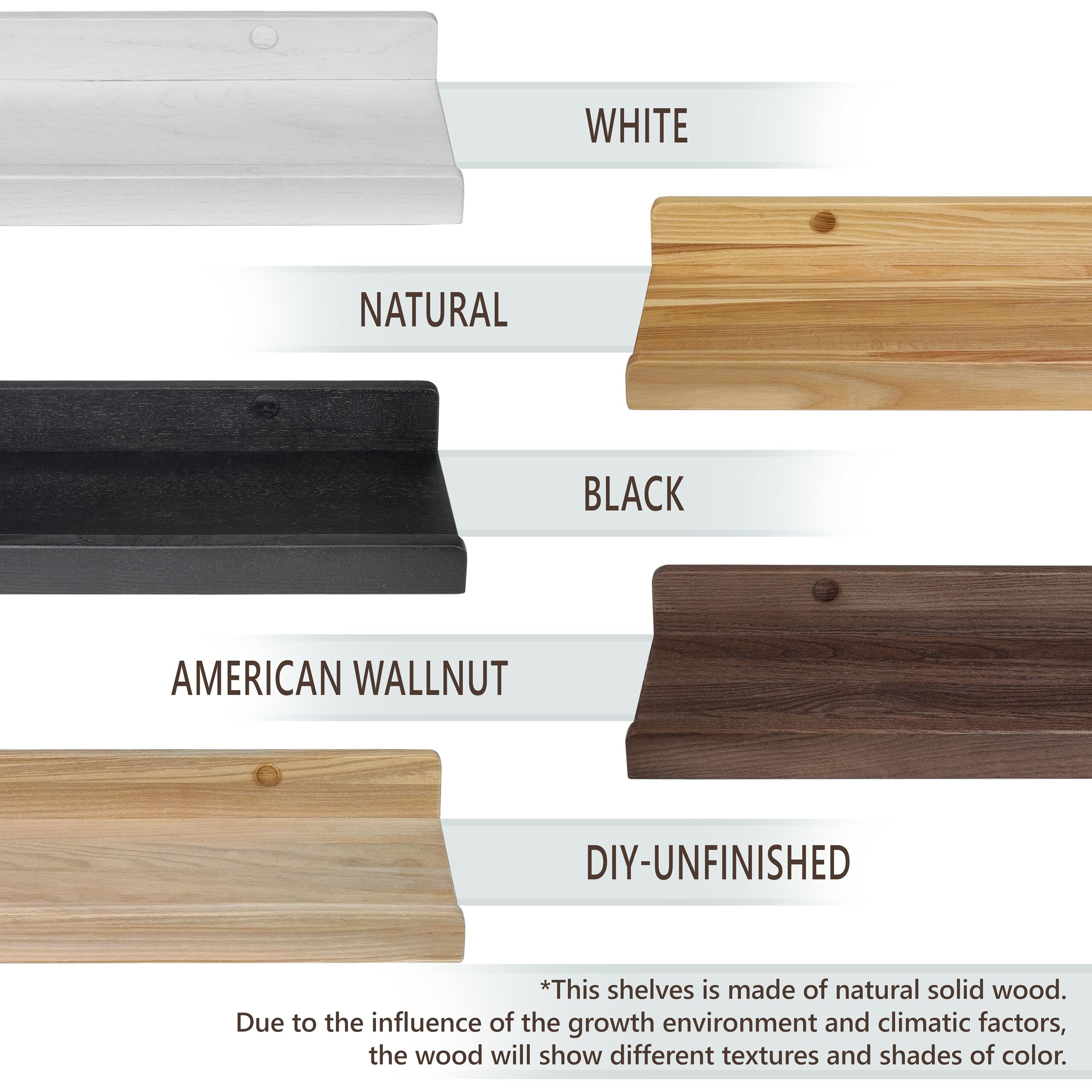 Floating Shelves for Wall 24 inch, Waterproof, Wall Storage Shelves with Lip, Display Picture Ledge Shelf for Photo Frame, Natural Wood Hanging Book Shelves (American Walnut, Set 2)